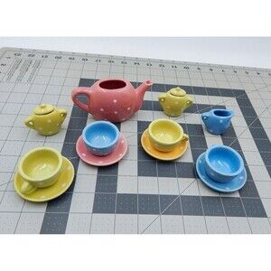 Child's Miniature Pastel Polka Dot Tea Set Brooklyn Lollipop Porcelain Replace